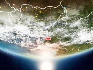 Equatorial Guinea with sun on planet Earth