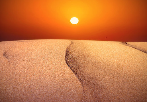 Desert landscape with sand sunset over Sahara Desert