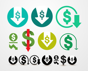 Set of cost reduction icon. Expense abbreviation Vector illustration. Isolated on white background