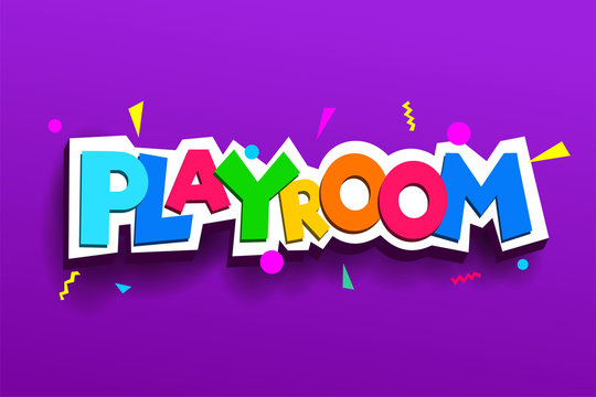 Playroom kids colorful logos. Children Playground. Banner design cartoon fun vector illustration. Isolated on a violet background