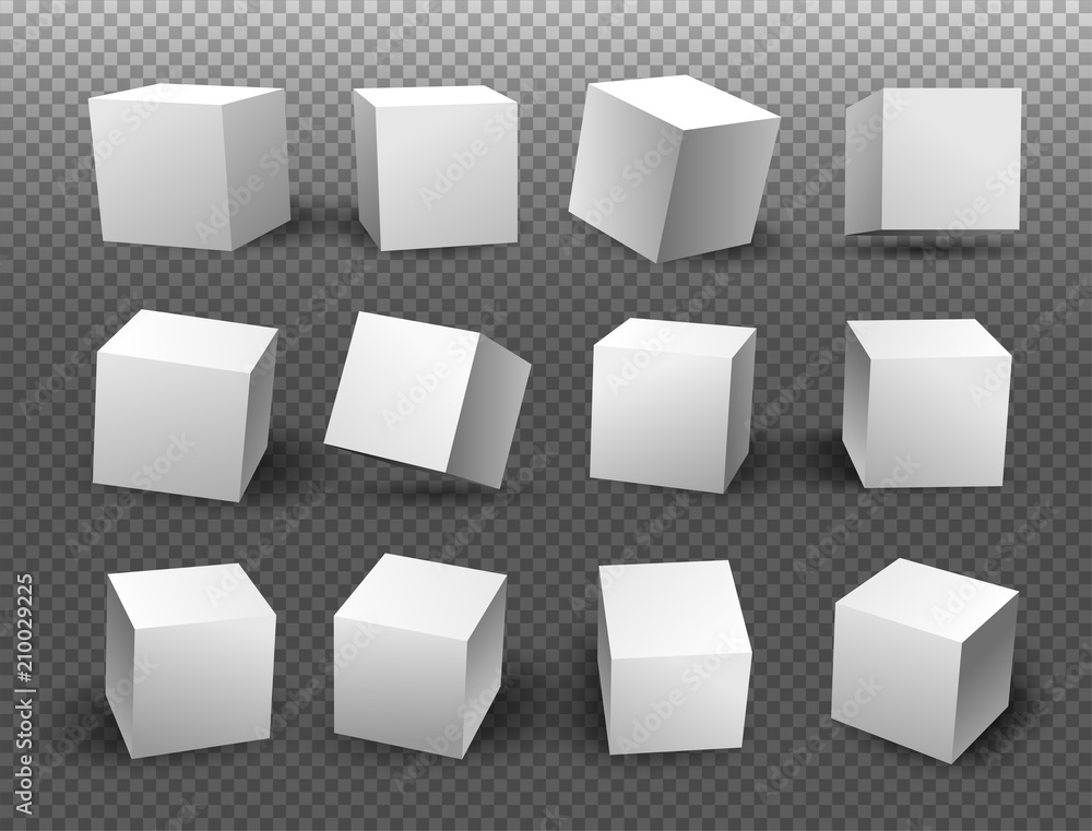 Poster set of white blocks. 3d modeling white cubes. vector illustration. isolated on a transparent backgro