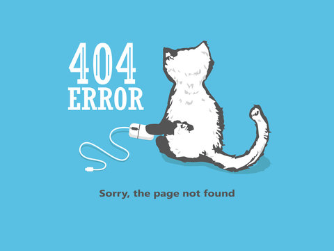 404 Page Not Found Error, cat holds a computer mouse