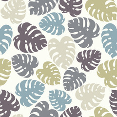 Tropical background with monstera leaves. Seamless floral pattern. Summer vector illustration