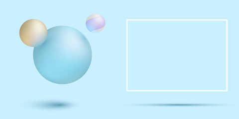 Blue background with frame and color 3d balls.