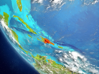 Fototapeta na wymiar Satellite view of Dominican Republic in red