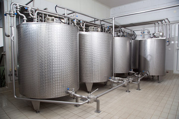 Storage Tanks For Milk Used For Milk Products Production In The Modern Dairy Plant