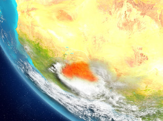 Satellite view of Burkina Faso in red
