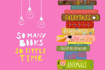 Fototapeta premium Bookstore book design on pink background. Vector illustration.