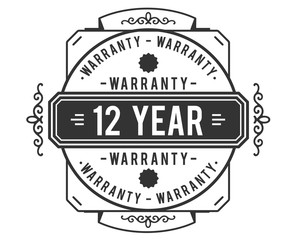 12 years warranty icon vintage rubber stamp guarantee