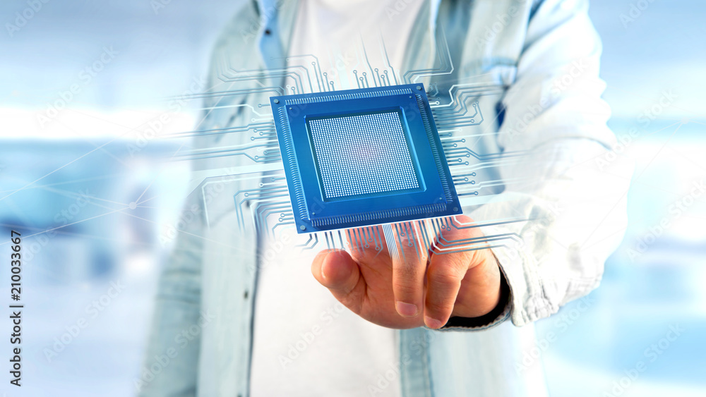 Poster processor chip and network connection - 3d render