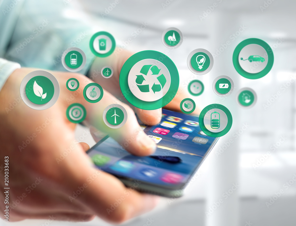 Poster view of a technology ecologic interface with icon displayed on a technology interface