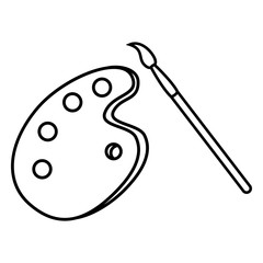 Vector Black Outline Icon - Pallete and Brush. Painting Tools.
