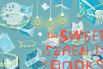 Colorful book quote design with light bulbs. Vector illustration.