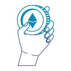 hand with etherum coin vector illustration design