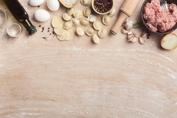 Border of ingredients for cooking dumplings