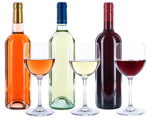 Weinflaschen Weinglas Wein Flaschen Glas Weine Rotwein Weißwein Rose Alkohol freigestellt Freisteller