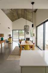 Modern house with garden swimming pool and wooden deck