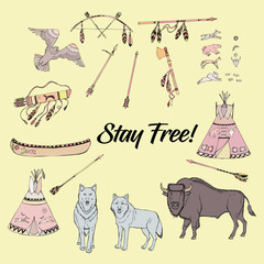 American Indian Background. Hand drawn sketches.