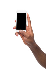 Hand holding mobile smartphone with blank screen