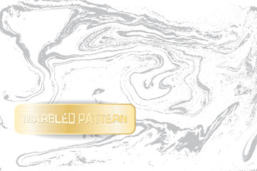 Obraz premium White and gray marble pattern. Light marbling texture. Decorative marbled background with gold banner. Vector illustration.
