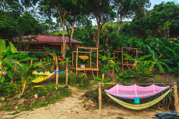 Fototapeta na wymiar Tourist camp in the tropical jungle.
