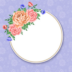 Invitation or greeting card template with roses in retro style. Vector Illustration