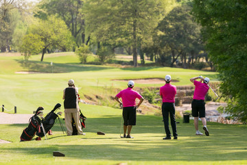 Group of golfers on a fairway