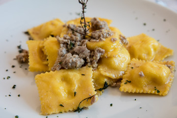 Ravioli di zucca (pumpkin) with italian sausage