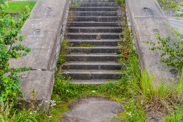 Ruined stairs at an old Soviet sports and cultural complex Linnahall in Tallinn, Estonia