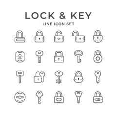 Set line icons of lock and key