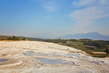 Natural travertine pools and terraces in Pamukkale.
