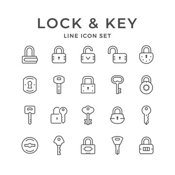 Set Line Icons Of Lock And Key