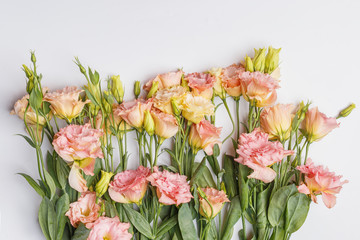 A bouquet of delicate pink flowers, eustoma.