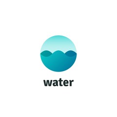 Gradient logo of water drop with waves. Ecology concept. Design template of fresh water