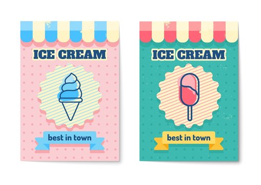 Vintage ice cream posters. Vector illustration for ice cream cafe, restaurant, menu card