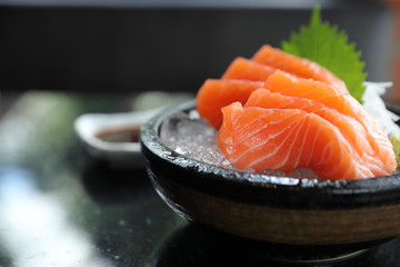 Salmon sashimi on ice Japanese food