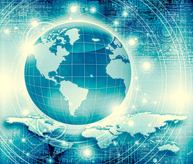 Best Internet Concept of global business. Globe, glowing lines on technological background. Wi-Fi, rays, symbols Internet, 3D illustration