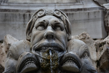 Rome,  Fountain of Pantheon of  Rotonda square. Details