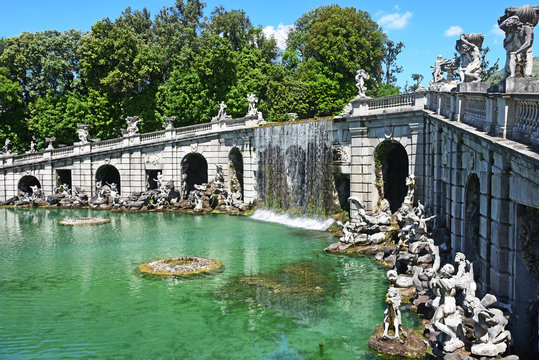 Royal Palace Garden in Caserta, Italy. Fontana di Eolo.