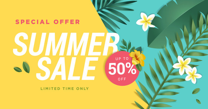 Summer sale vector illustration for mobile and social media banner, poster, shopping ads, marketing material