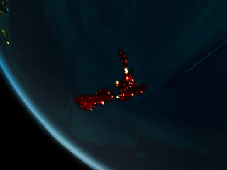 Satellite view of New Zealand at night