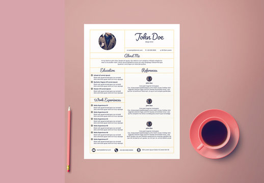 Resume Layout with Yellow Sectioned Border