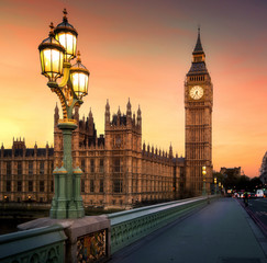 Fototapeta na wymiar Big Ben, Houses of Parilament and Westminster Bridge, London