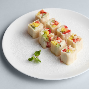 sushi fruit rolls on plate