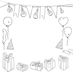 Festive birthday sketch on white background.