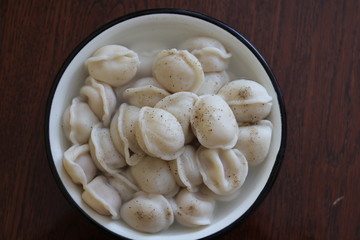 Boiled dumplings in a plate