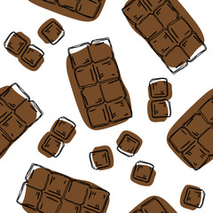 Chocolate bar vector seamless pattern. Background for chocolate and cocoa packaging - labels and background in trendy linear style. Chocolate bar pattern.