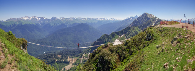 Suspension bridge at the resort of Rosa Khutor. Russia, Sochi.