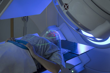 Woman Receiving Radiation Therapy Treatments for Brain Tumor (Cancer) - obrazy, fototapety, plakaty
