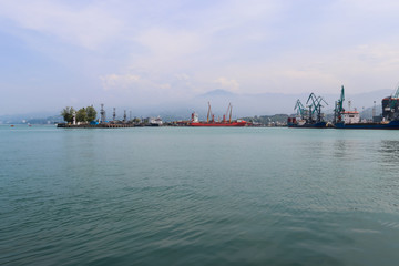 Naklejka premium Cargo port on Black Sea in Batumi, Georgia